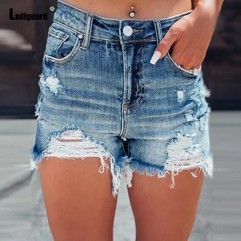 Ladiguard 2023, новые сексуальные джинсовые шорты с дырками, женские модные рваные короткие джинсы, Летние трусики, женские винтажные брюки с карманом на молнии