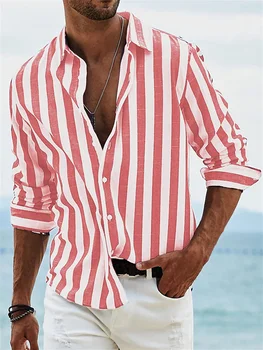 Модная мужская полосатая Ретро Офисная повседневная рубашка на открытом воздухе, Приморский пляж, весна-лето, Мягкая Удобная рубашка на пуговицах, Плюс размер S-6XL