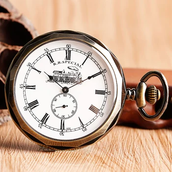 Модные механические карманные часы без цоколя из серебра для мужчин и женщин, ретро-часы с рисунком паровоза, часы-подвески с ручным заводом, подарок