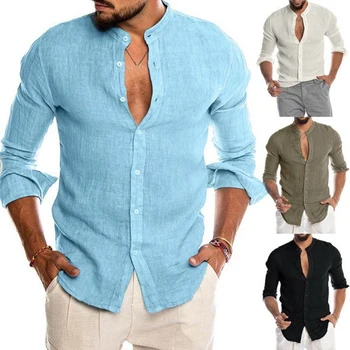 Новая мужская повседневная блузка, модная однотонная рубашка, Свободные топы, футболка с длинным рукавом, Весна-осень, Весенняя повседневная красивая мужская рубашка