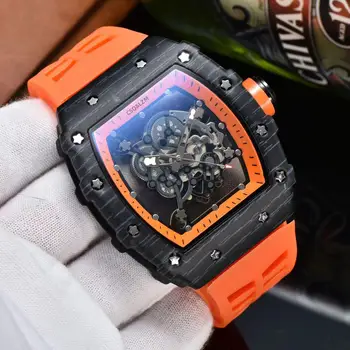Новые ажурные часы RM automatic date watch ограниченной серии мужские часы люксового бренда 43 мм кварцевые часы с силиконовым ремешком Reloj Mujer