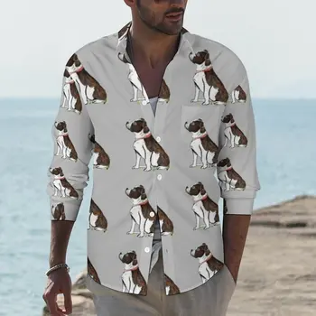 Рубашка со Стаффордширским бультерьером, осенние повседневные рубашки для собак, мужские модные блузки, уличная одежда с принтом с длинным рукавом 3XL 4XL