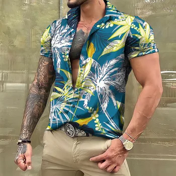 Рубашки и блузки, Гавайская мужская рубашка с тропическим 3D принтом, повседневные пляжные топы с коротким рукавом, футболки Оверсайз, мужская одежда Camisa