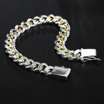 Цвет стерлингового серебра 925 пробы Изысканная цепочка 10 мм Для мужчин и женщин, благородный Свадебный браслет, Модный шарм, подарок на день рождения